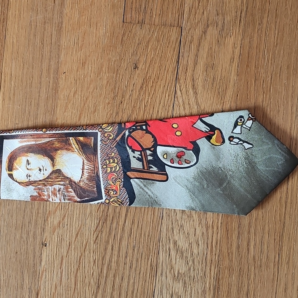 Mona Lisa Classic Art Print Silk Tie, Tie Corner Neck Tie By Cecil of London